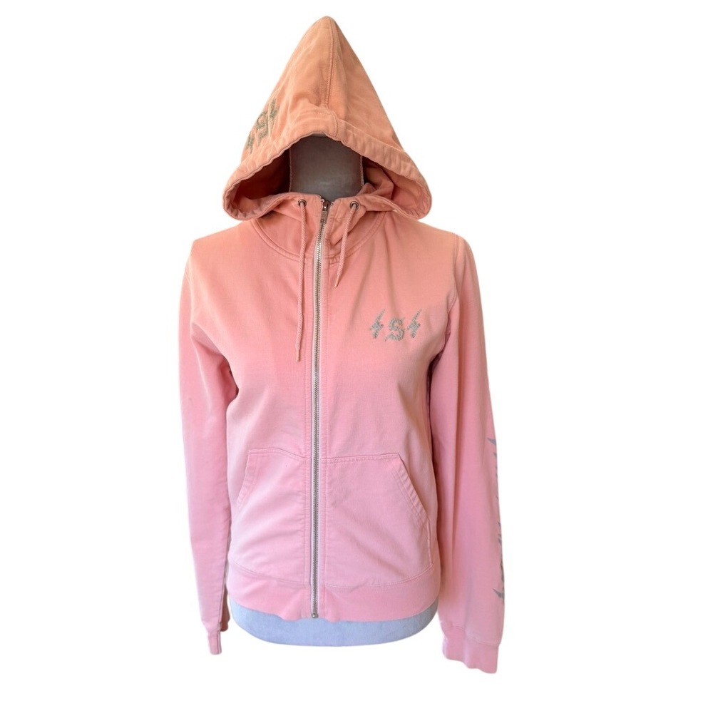 Stüssy Zip Up Hoodie Pink M Logo Graphic Lightning Sweatshirt Streetwear Y2K
